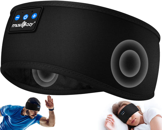 MUSICOZY Bluetooth 5.2 Headband Sports Sleep Headband Headphones Wireless Music Sleeping Headphones Sleep Eye Mask Earbuds for Workout Running Insomnia Travel Yoga Meditation Black