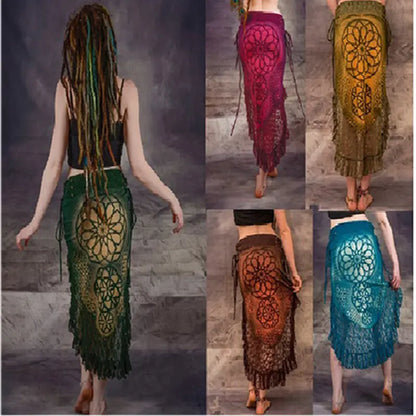 Digitally Printed Irregular Lace Stitching Skirt